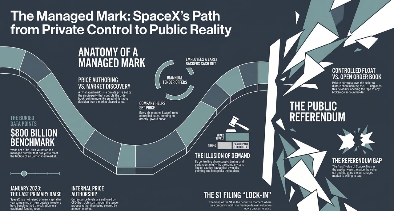 SpaceX's Record IPO Price Was MANUFACTURED, Not Found — one-page infographic