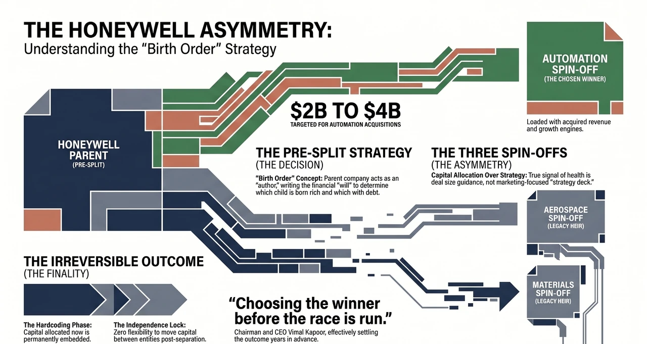 Honeywell's Breakup and Its $4B Shopping Spree Are the SAME Decision. — one-page infographic