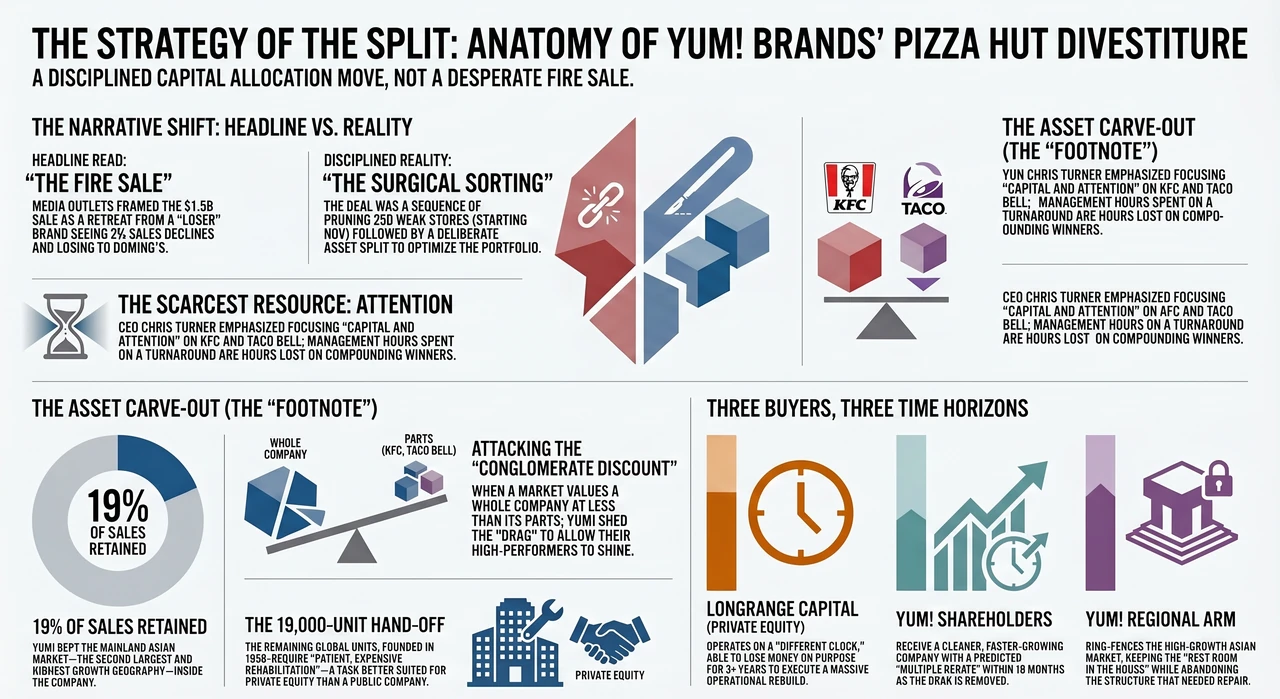 Yum Sold Pizza Hut for $2.7B. The Real Decision Was Structural — one-page infographic