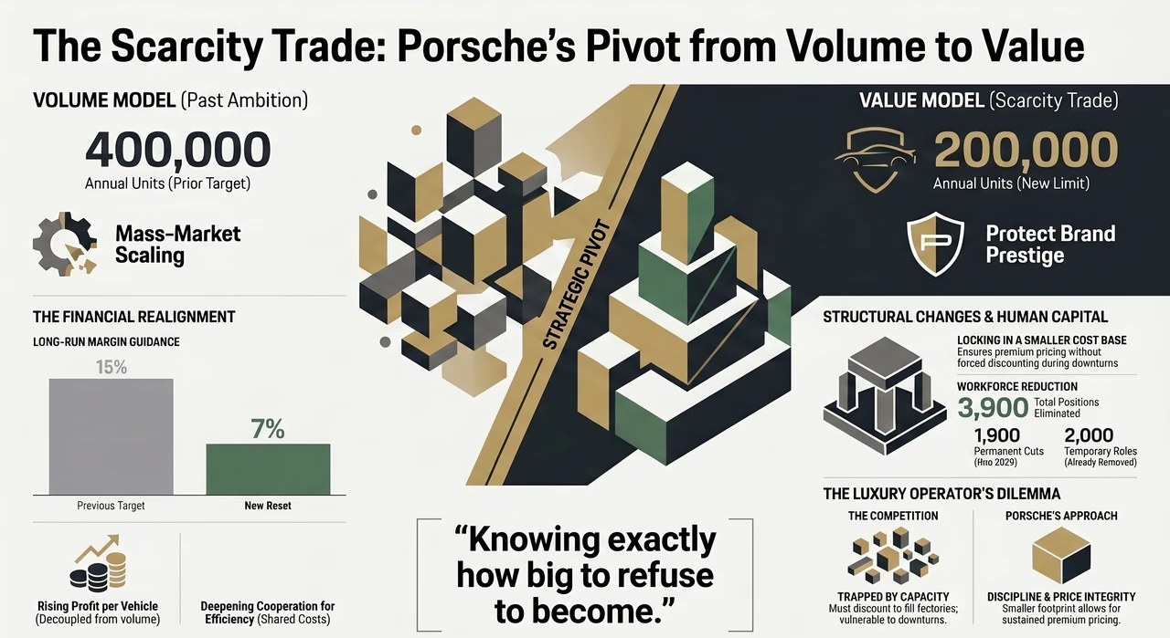 How Porsche Decided to Build Half as Many Cars — one-page infographic