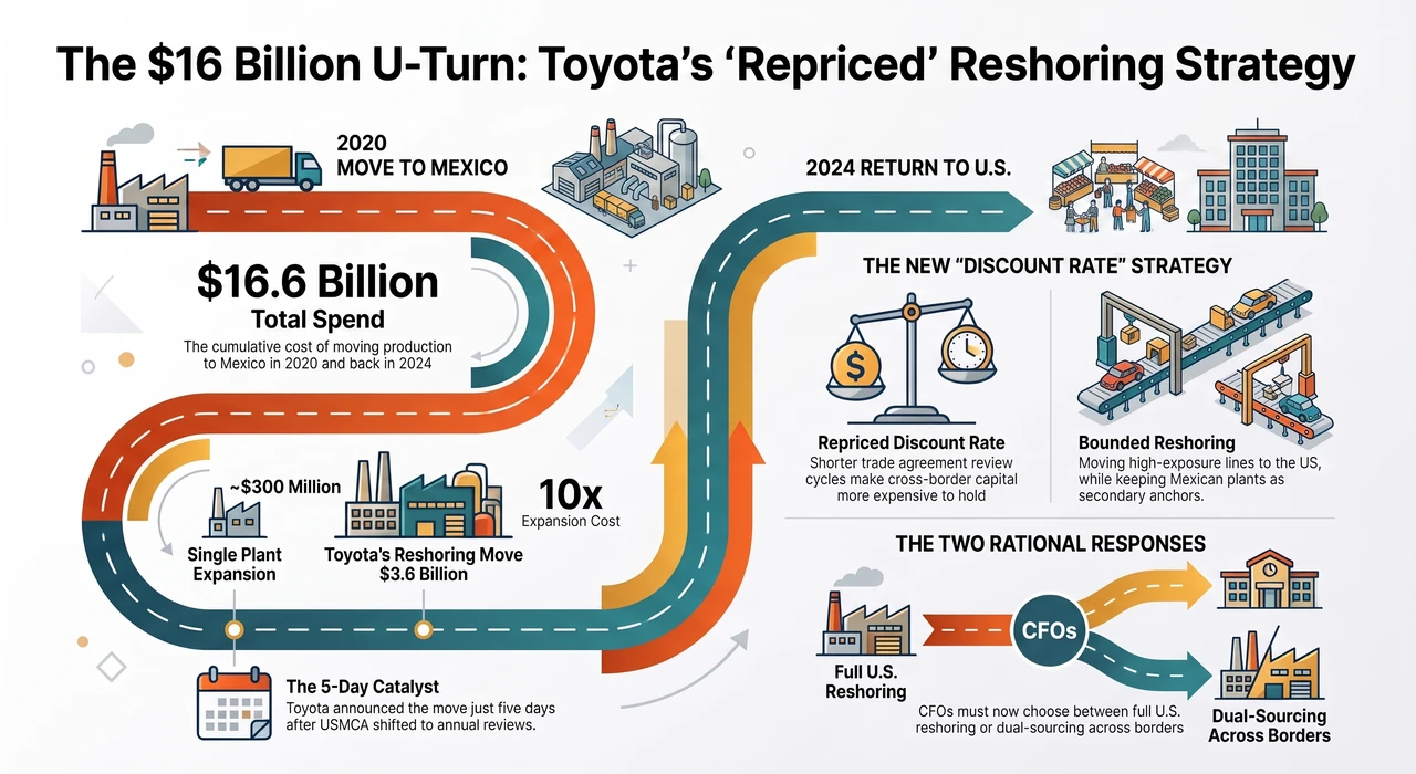 Toyota's $3.6B Concrete Pour Is a Bet on the Next Government — one-page infographic