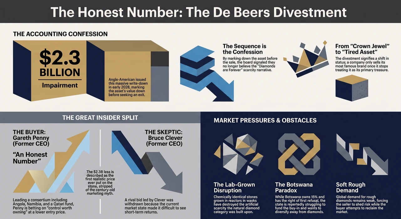 How Anglo American Decided to Sell De Beers — one-page infographic