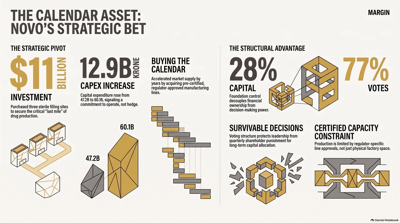 Novo Nordisk Bought Time, Not Factories. The Capex Line Shows It — one-page infographic