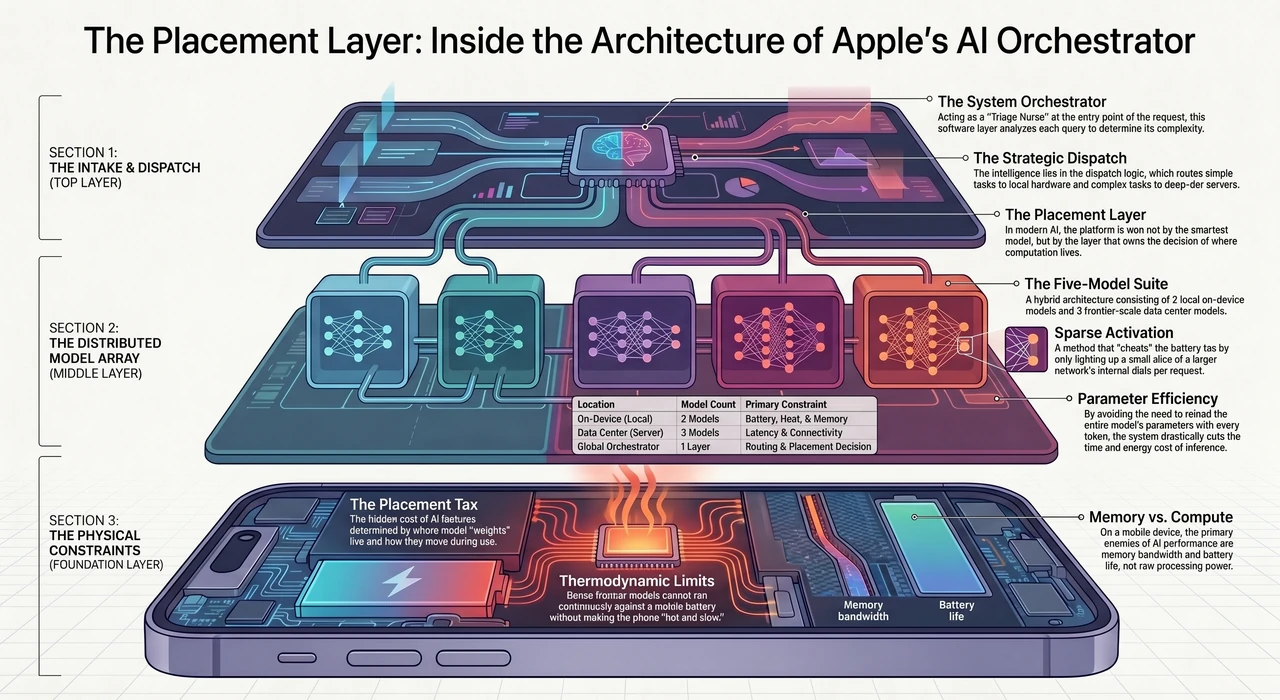 Apple's WWDC 2026 Bet: Five Models and a ROUTER — one-page infographic