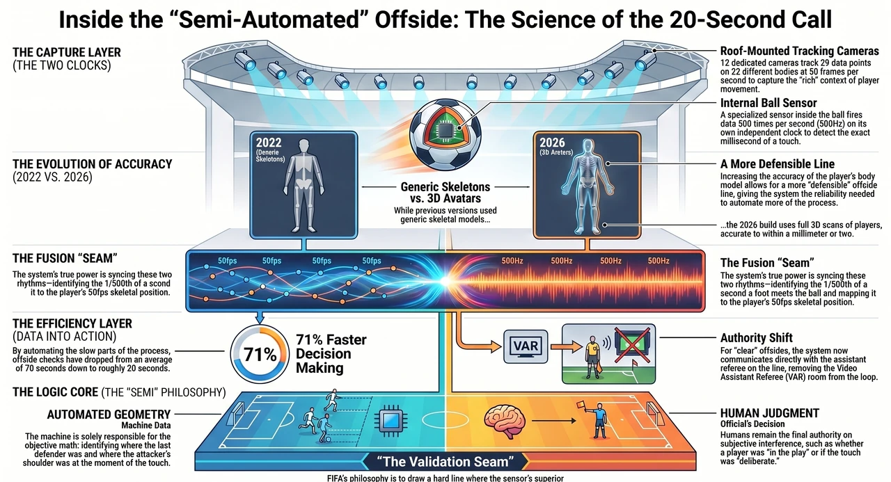 FIFA 2026's Offside System Just SIDELINED the Video Room — one-page infographic