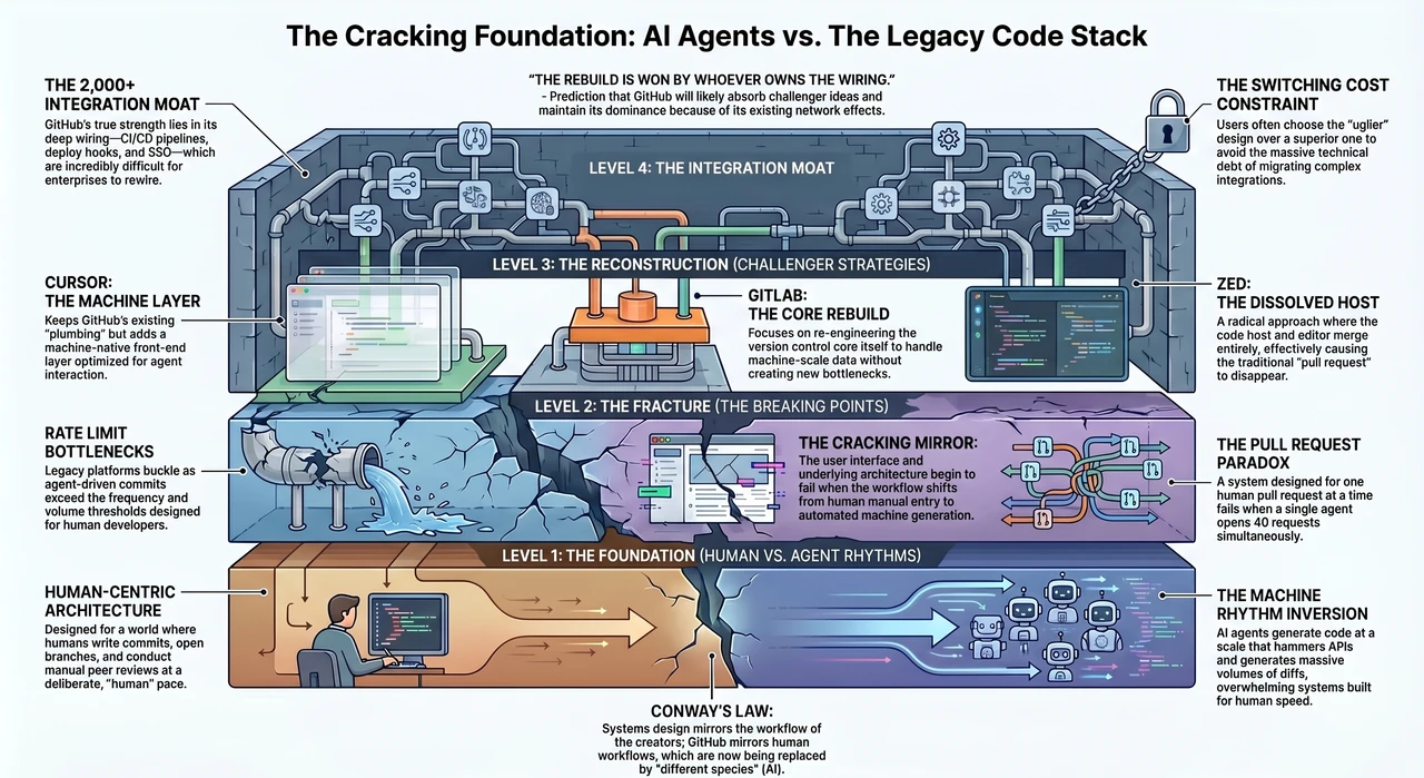 Cursor, GitLab and Zed Agree — GitHub Is Breaking — one-page infographic