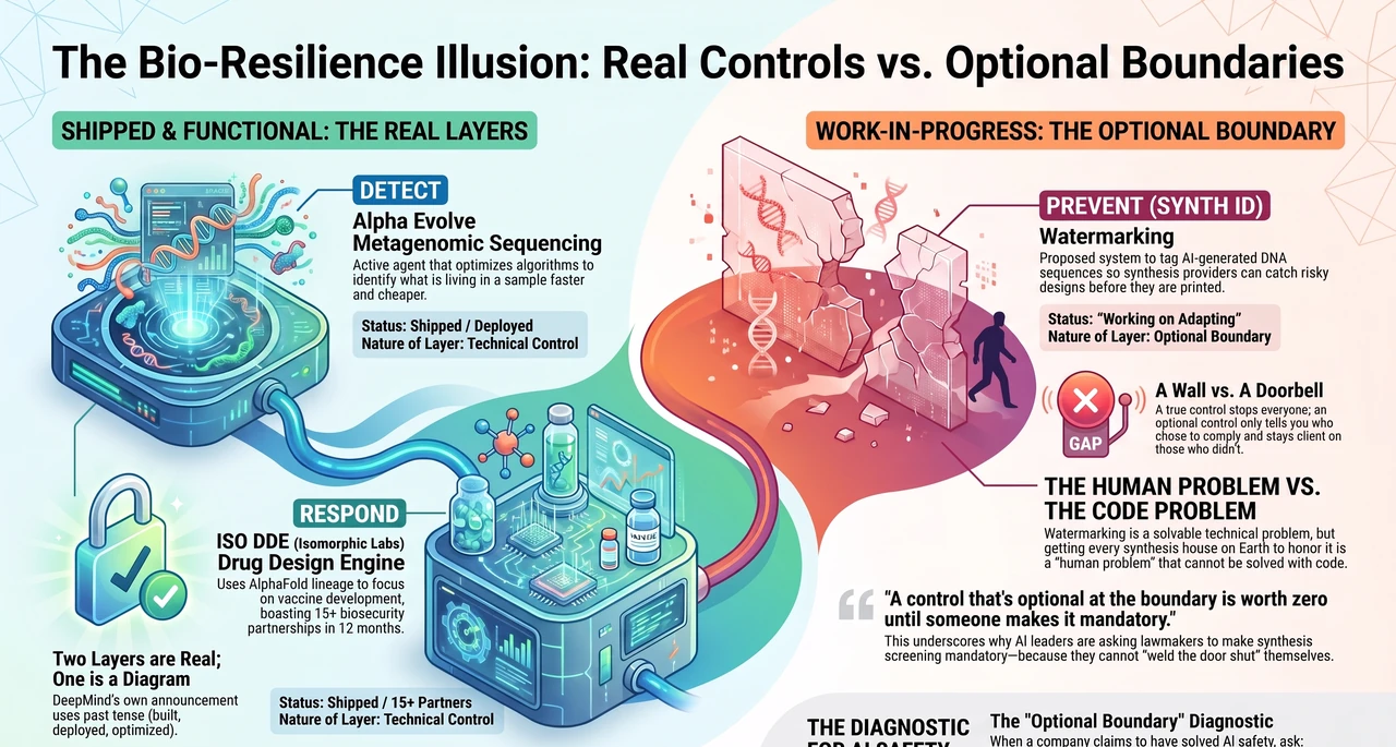 DeepMind Shipped the Watermark. It Can't Ship the Enforcement. — one-page infographic