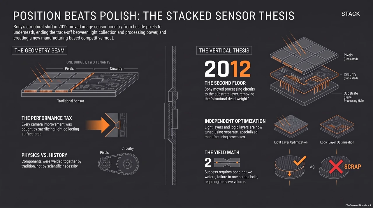 Sony Buried The Circuits Under The Pixel — And Won The Whole Sensor — one-page infographic